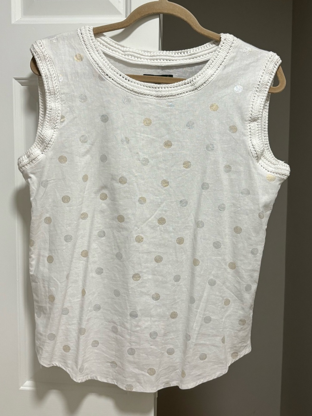 White Polka Dot Sleeveless Tank Top Gold & Silver Dot Accents - Picture 6 of 8